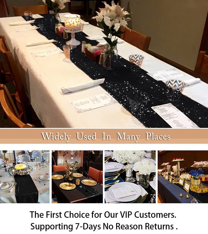 ShiDianYi 14" x 108" Black-Sequin Wedding Table Runner - Glitter, Halloween Decoration - Image 4